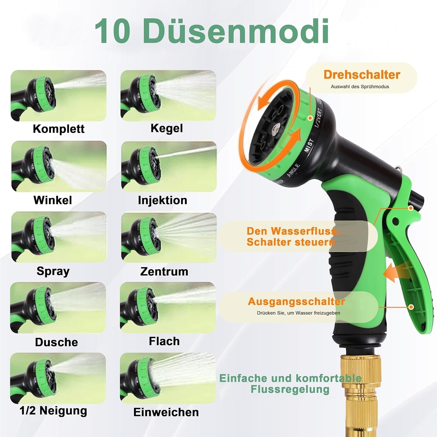 Manguera De Jardín Extensible De 45 M, Manguera De Agua Flexible Retráctil Automática, 10 Patrones De Rociado, TPE 2500D, Conectores De Metal, Para Jardines Extra Grandes, Agricultura, Limpieza
