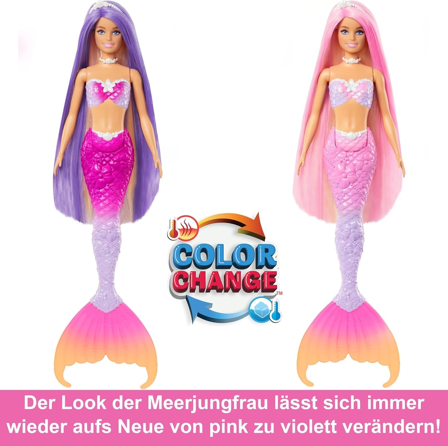 Muñeca BARBIE Sirena - Inspirada en la serie de televisión "Barbie: Magia Oculta" con efecto de cambio de color y accesorios, pelo rosa de 19 cm de largo para peinar, para niños a partir de 3 años, HRP97