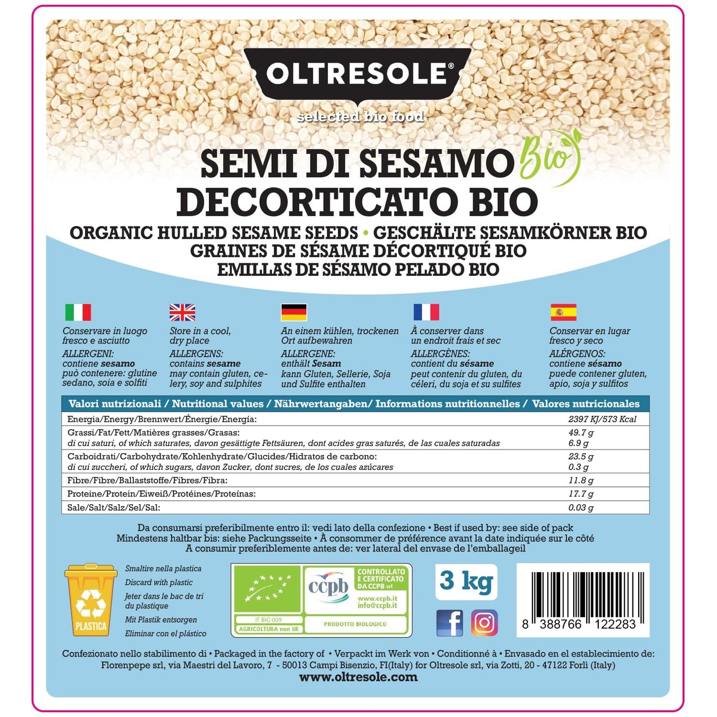 Semillas de sésamo orgánicas 3 kg, semillas oleaginosas orgánicas crudas, sésamo blanco, peladas naturalmente, sin tostar, fuente de calcio y hierro, paquete económico