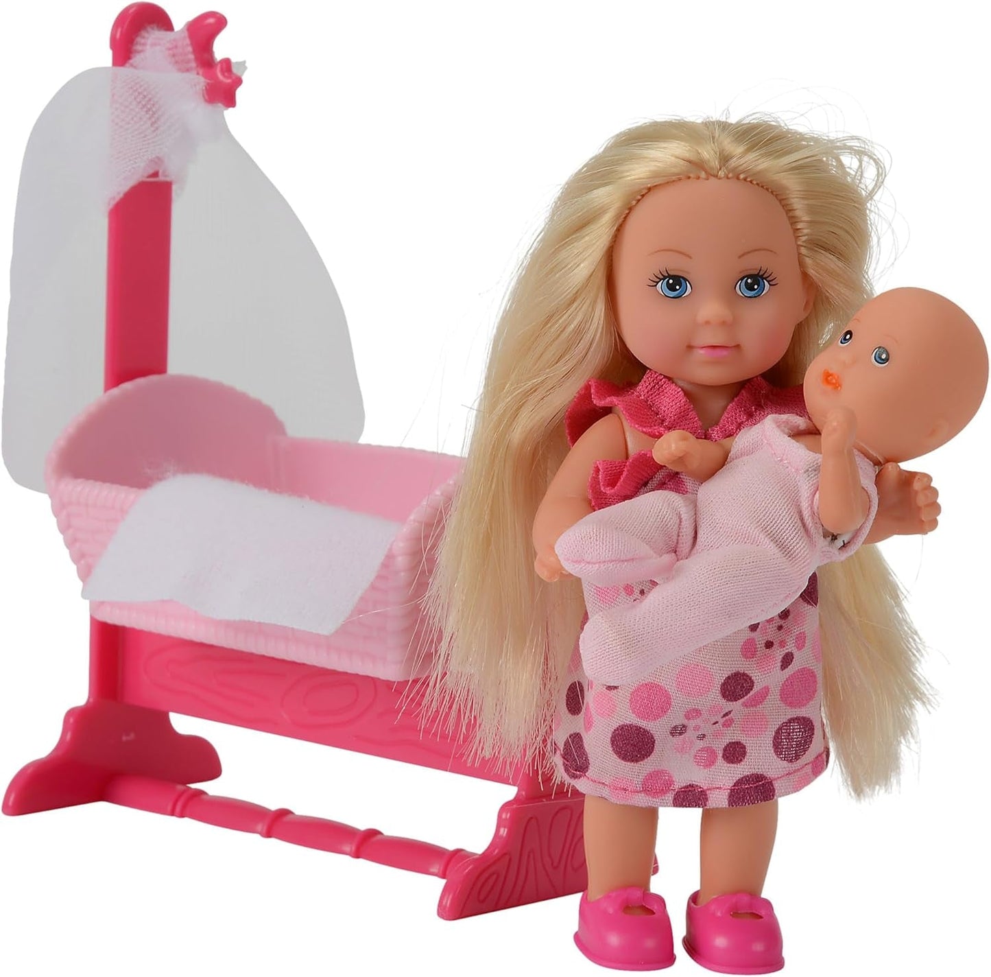 Simba 105736242 - Evi Love Doll Cradle 2 Surtido Evi como Niñera con Cuna y Baby Fashion Doll 12cm para 3 años en adelante