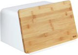 WENKO Kubo Panera con Tabla de Bambú, Versátil Panera con Tapa y Tabla de Cortar de Bambú Integrada, Caja para Almacenar Alimentos, Panera Duradera, 35 x 20,5 x 26 cm, Negro/Natural Naty Shop Cajas para Almacenar Alimentos Blanco/Marrón