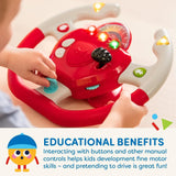 Plastic Battat, BT2525Z Volante de Juguete Interactivo También para Viajes y Paseos en Auto con Luces y Sonidos para Niños de 2 Años en Adelante, Rojo, Compatible con Autos Bebe Toys Naty Shop