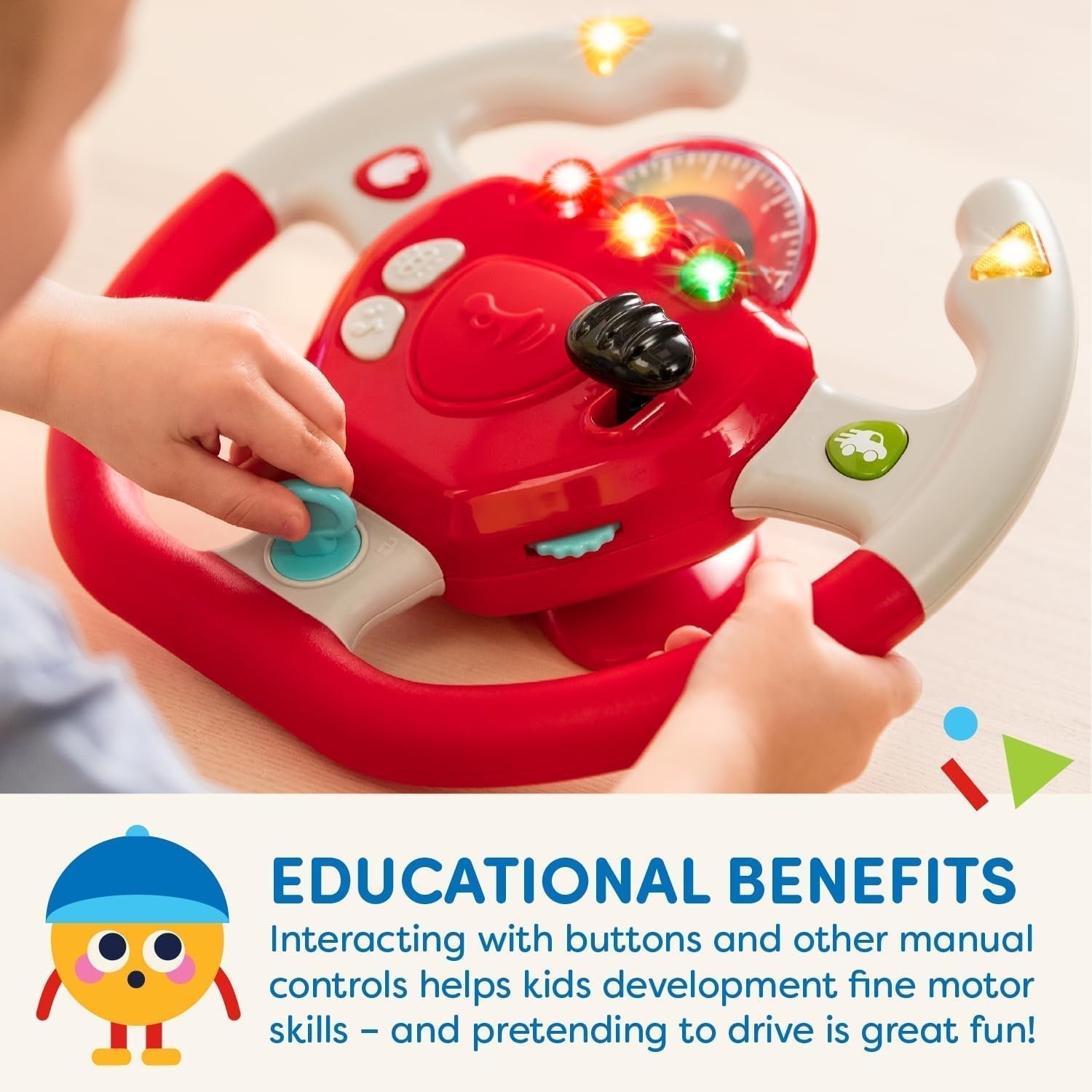 Plastic Battat, BT2525Z Volante de Juguete Interactivo También para Viajes y Paseos en Auto con Luces y Sonidos para Niños de 2 Años en Adelante, Rojo, Compatible con Autos Bebe Toys Naty Shop