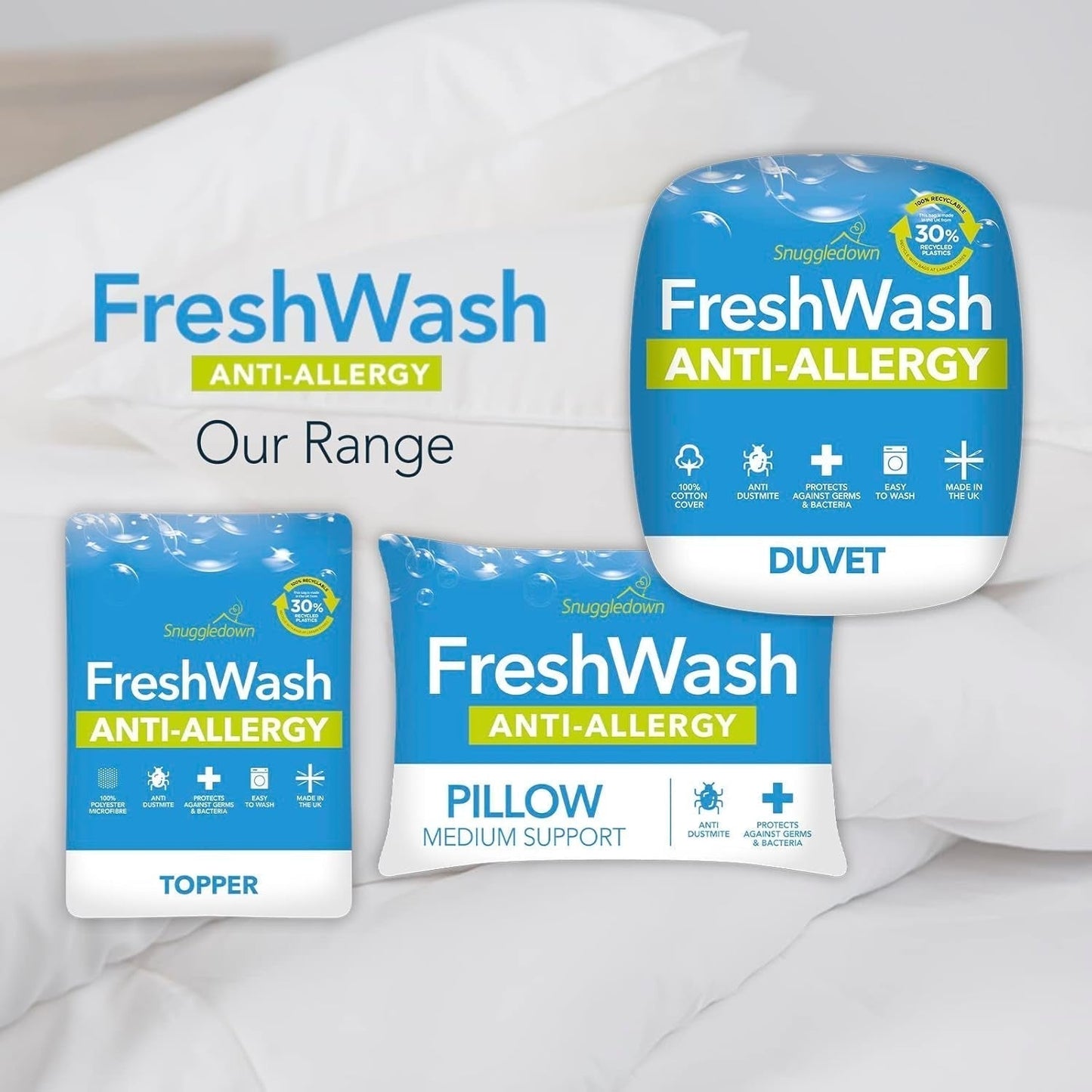 Edredón antialérgico Snuggledown Freshwash, 13,5 Tog Winter Warm, algodón, blanco, cama individual Edredones y edredones Naty Shop