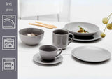 Ritzenhoff & Breker Levi Vajilla de 16 Piezas, Platos, Cuencos y Tazas para 4, Diseño Escandinavo con Fino Relieve Estriado, Vajilla Mix & Match, Porcelana, Blanco y Gris