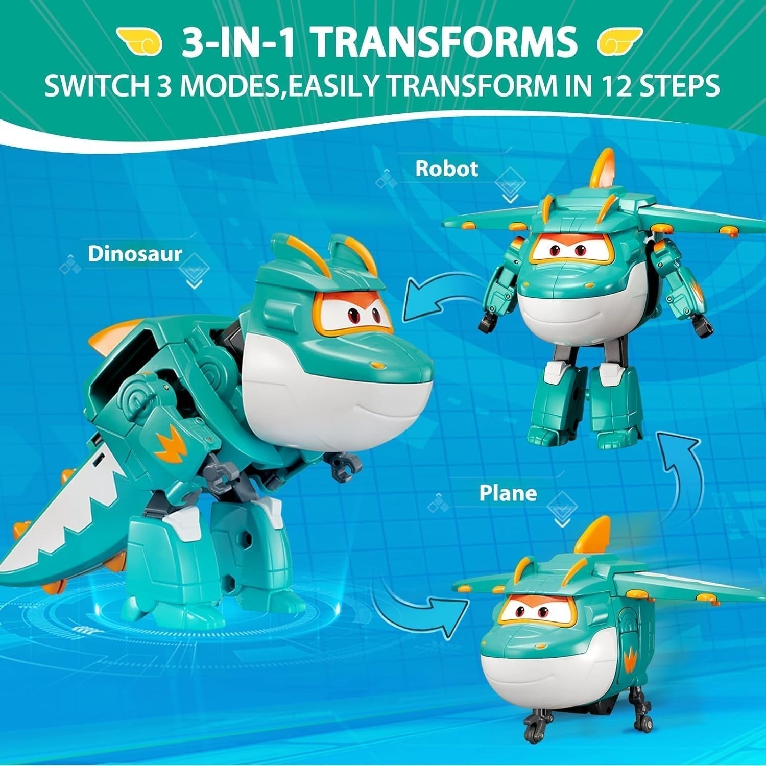Super Wings Personajes transformadores de 5" Paquete de 2 Jett transformador supercargado + Tino Juguete transformador para niños y niñas a partir de 3 años Figuras de acción rojas Naty Shop