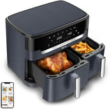 Freidora de Aire Caliente Tefal Dual Easy Fry con dos cámaras, capacidad 5,2/3,1 litros, dos cajones independientes, 7 programas Electrodomésticos Naty Shop Gris/Antracita