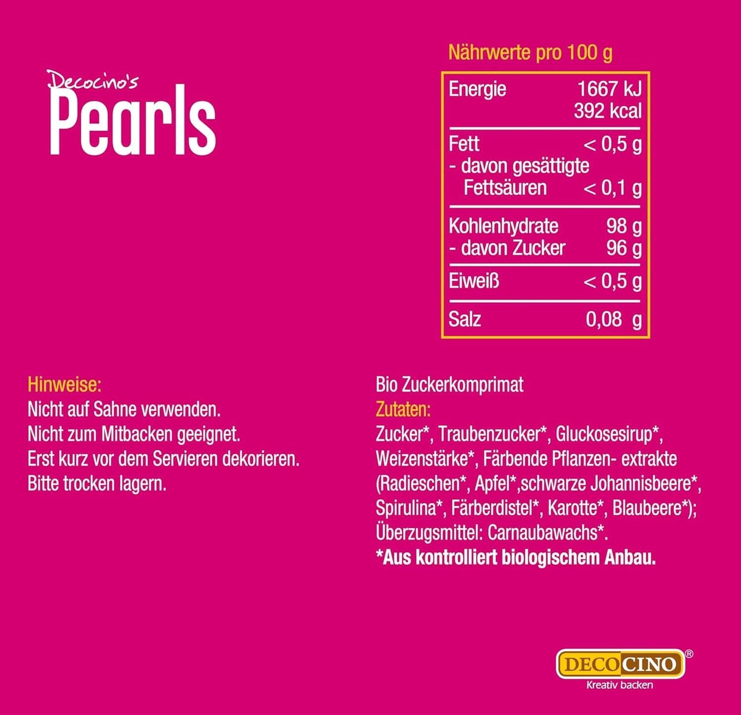DECOCINO Perlas Sprinkle Orgánicas - 60 gramos - Sprinkles de dextrosa orgánica Sprinkles Naty Shop