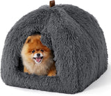 BEDSURE Katzenbett große Katzen Katzenhöhle- 44x44x44 cm Plüsch Katzenhaus Indoor mit abnehmbarem Katzenkissen und hängendem Spielzeug, Katzen Bettchen washbar, dunkelgrau