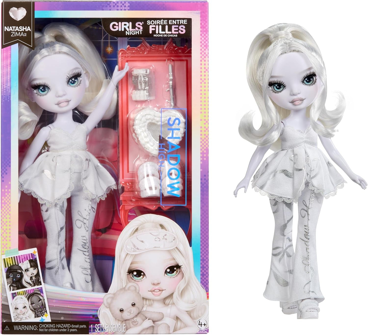 Muñeca Rainbow High Shadow High Girl's Night - Natasha Zima - Muñeca de moda de 28 cm en tonos grises, pelo blanco y traje plateado con accesorios y peine - Para coleccionistas y niños a partir de 6 años
