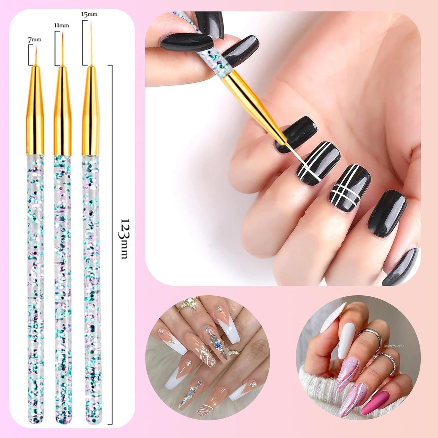 31 Stück Professionelle Nagel Pinsel Set, Nagelpinsel de doble punta, Pinsel para Gelnägel, Pluma acrílica para decoración de uñas, Herramientas de punteado para decoración de uñas, Pincel para uñas para bricolaje Nagelkunst Salon Design