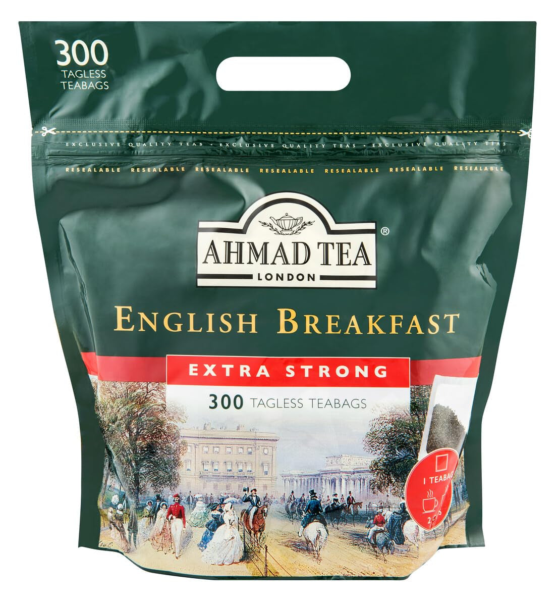 Ahmad Tea - Desayuno inglés - Té de desayuno negro - Té de Assam y Ceilán - Bolsitas de té inglés sin banda con 2 g de té por porción - Paquete grande de 300 bolsitas de té (paquete de 2)