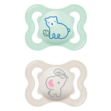 Chupete de silicona MAM Air 2 unidades Diseño extra ligero y ventilado Chupete respetuoso con los dientes Hecho de silicona especial MAM SkinSoft con caja para chupete 6-16 meses Oso/Rinoceronte