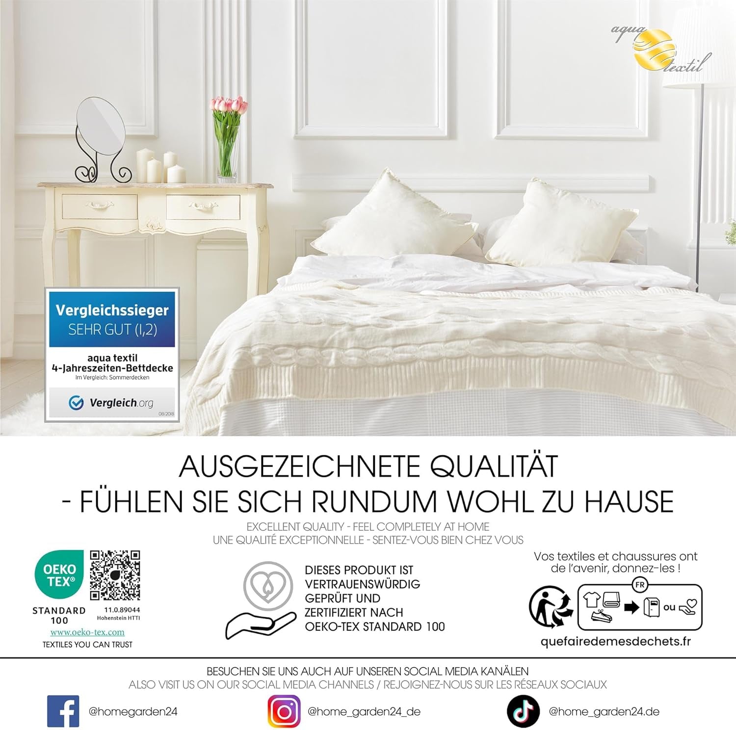 Aqua-Textil Edredón 4 Estaciones 135X200Cm Mantas anudadas Invierno 800G Verano 600G Climatización Oeko-Tex Edredones y edredones Naty Shop