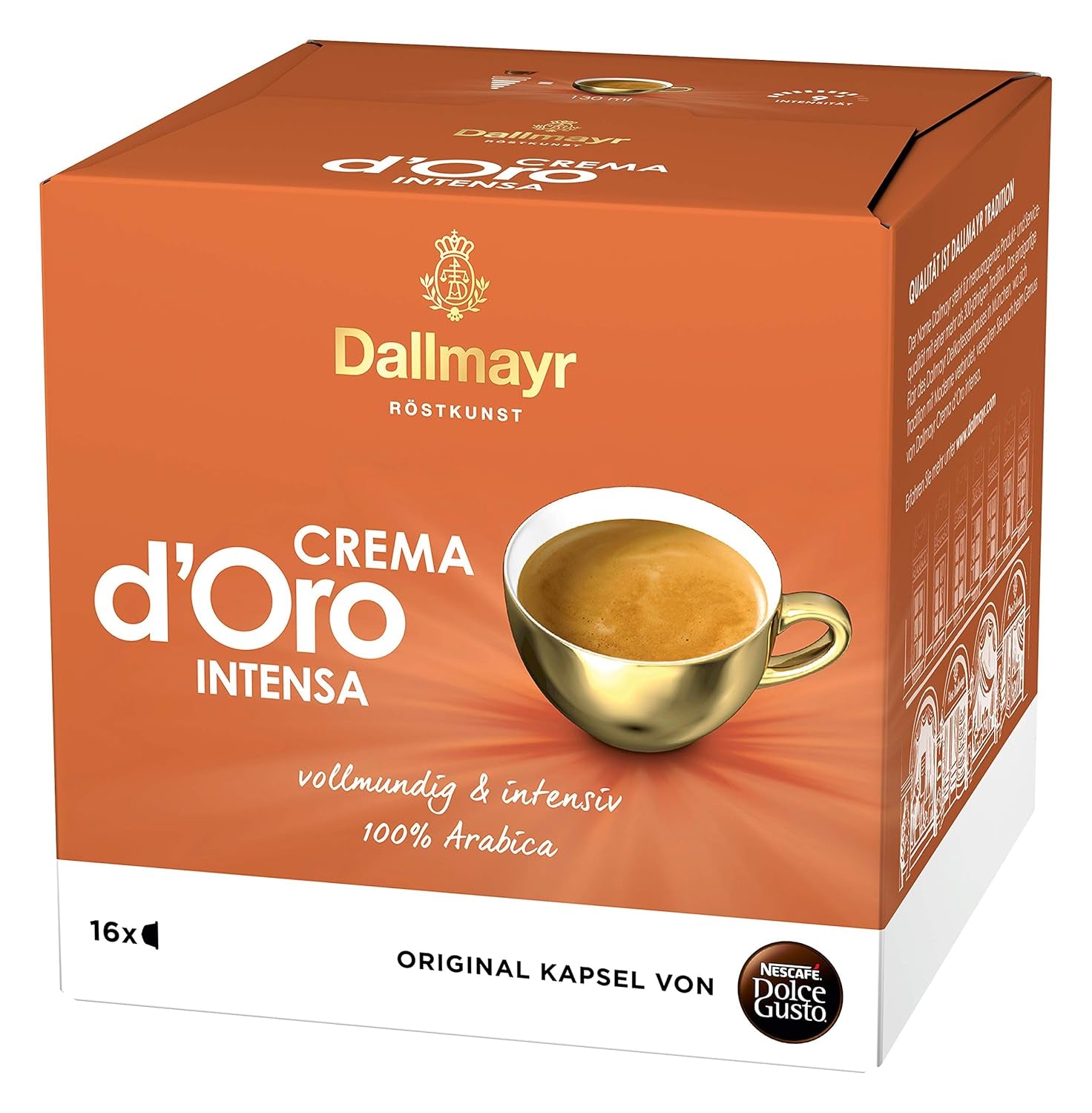 Dallmayr Crema d´Oro, XXL-Vorratsbox & Dallmayr Crema d´Oro intensa (48 Kaffeekapseln, Intensität 9 von 12, 100% Arábica-Bohnen), paquete de 3 (3x16 Kapseln)