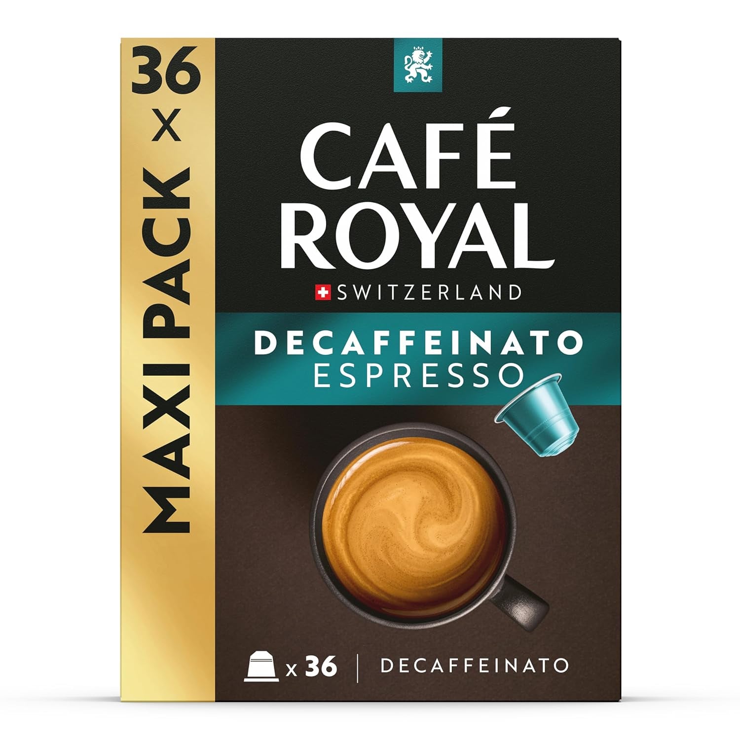 Café Royal Espresso Decaffeinato – Cápsulas de café compatibles con Nespresso®, 100% Arábica, Intensität 6/12, Rainforest Alliance, descafeinado, 36 cápsulas