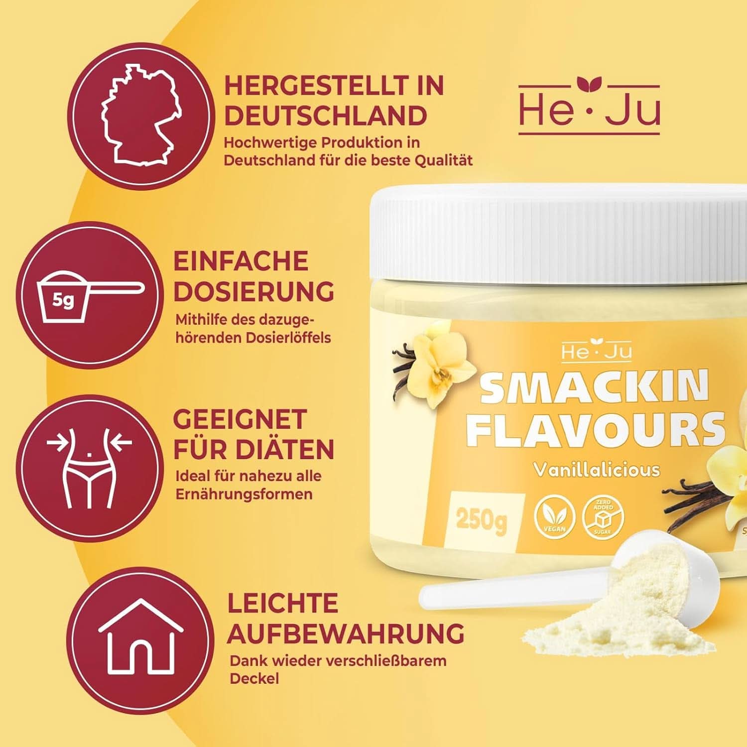 He-Ju, Polvo con sabor a vainilla, 250 gramos Tienda Aromas Naty