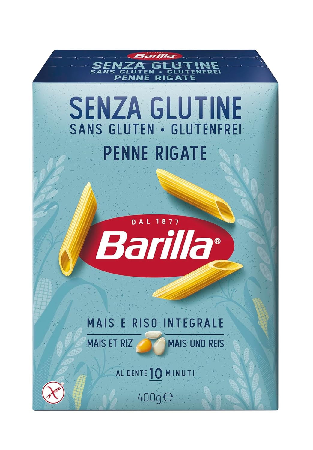 Pasta Barilla Penne Rigate sin gluten elaborada con delicioso maíz y arroz, perfecta para personas celíacas o intolerantes al gluten (14 x 400 g)