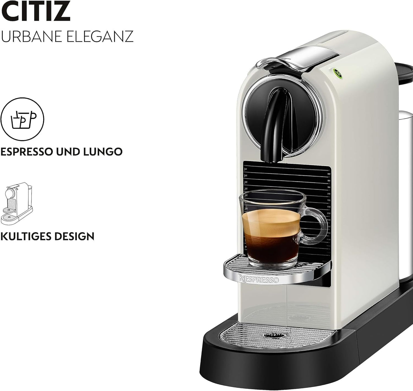 Nespresso EN167.W Cafetera espresso de cápsulas Citiz, bomba de alta presión y control de temperatura ideal, sin Aeroccino (espumador de leche), función de ahorro de energía, 1260 W, blanco crema, 37,4 x 11,9 x 25,5 cm