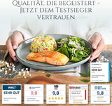 Steingut Geschirrset 6 Personen Rústico 24 tlg. TESTSIEGER, Hochwertiges Landhaussttil Steingut Geschirr Set, Schüssel- und Teller Set, Tafelservice 6 Personen, Geschirrsets Pure Living in Rauchblau