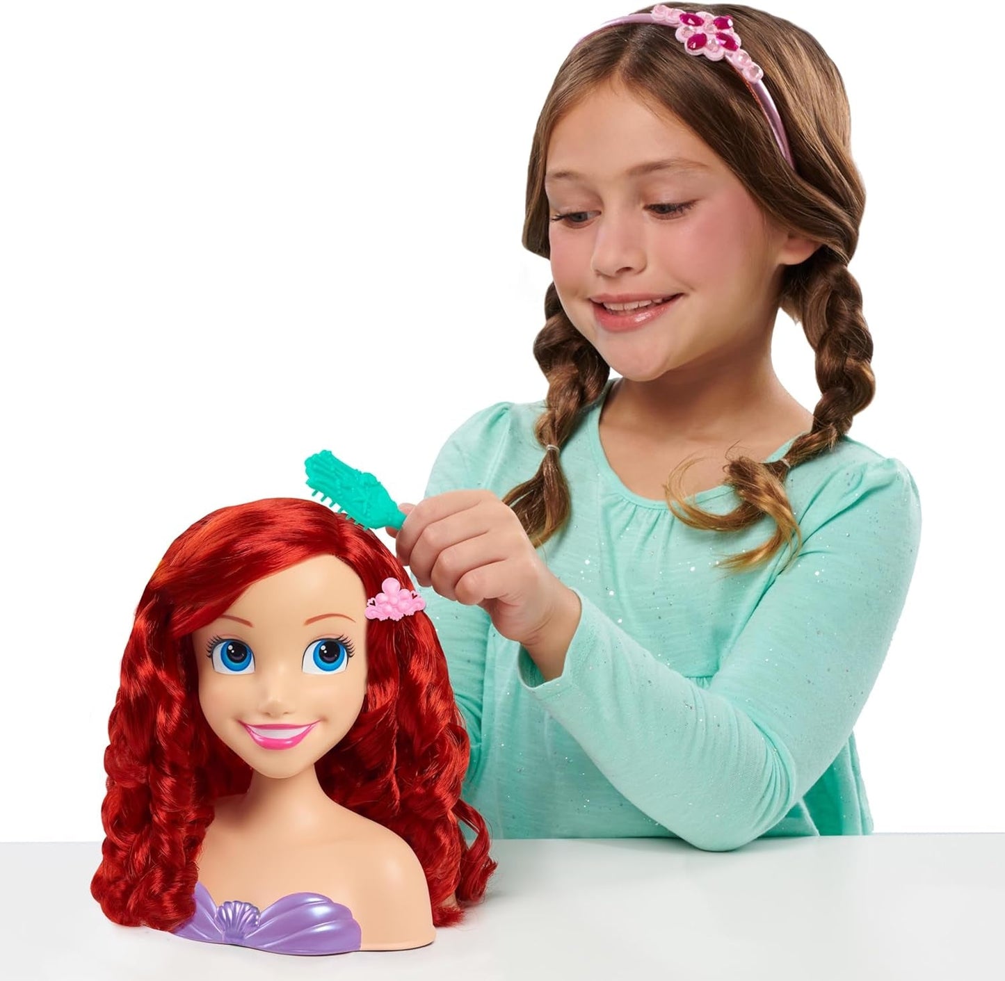 Ariel Just Play Disney Princess Hair Head 20cm con Accesorios Juego de 7 Piezas Juguete de Pelo Rojo para niños de 3 años en adelante