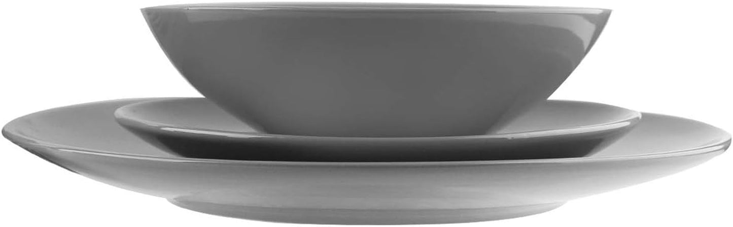 Amazon Basics Juego de vajilla de gres para 6 porciones, color gris ahumado, 18 piezas