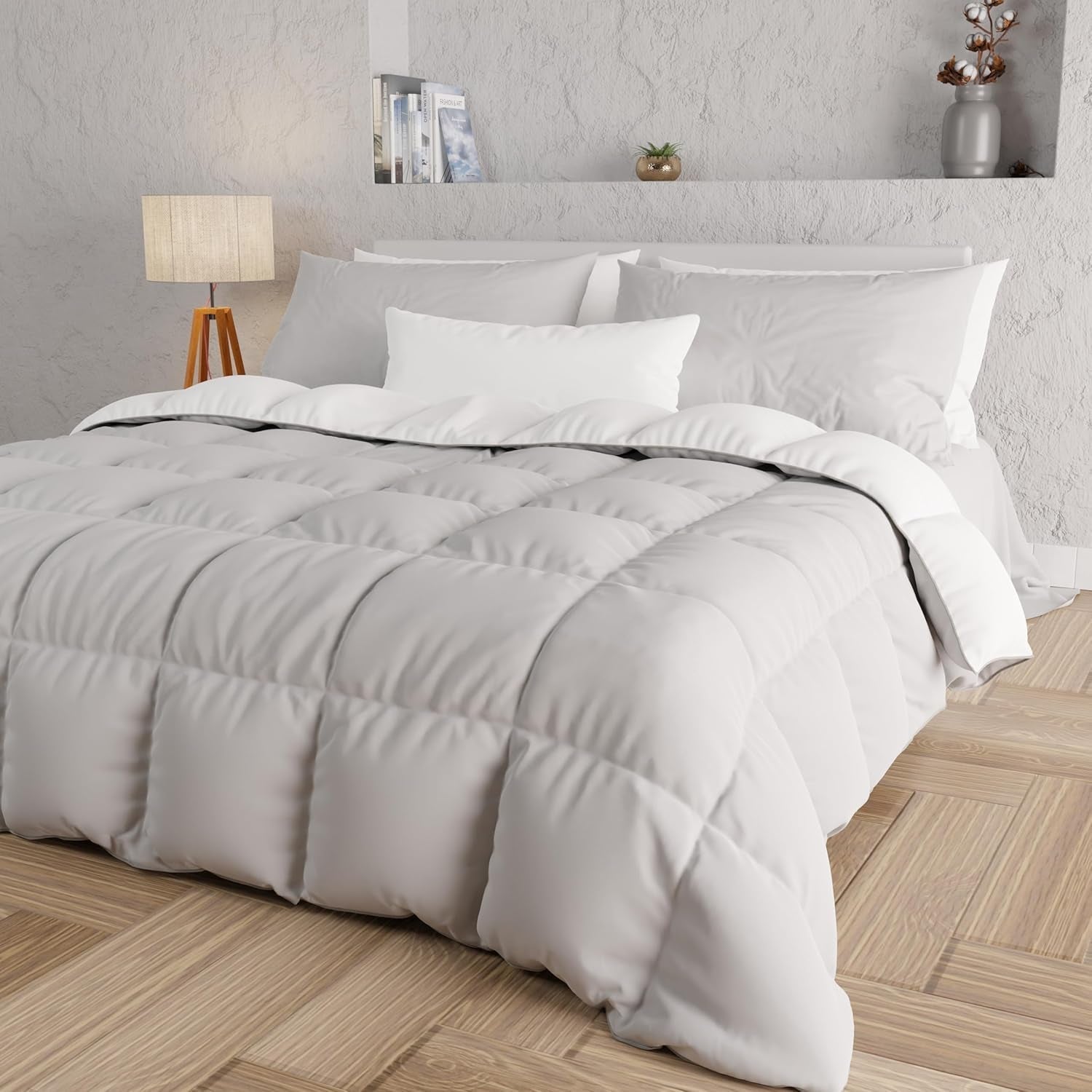 PETTI Artigiani Italiani - Manta de invierno para cama de matrimonio, maxi, monocromática, doble cara, blanco, gris, 100% Made in Italy Edredones y edredones Naty Shop