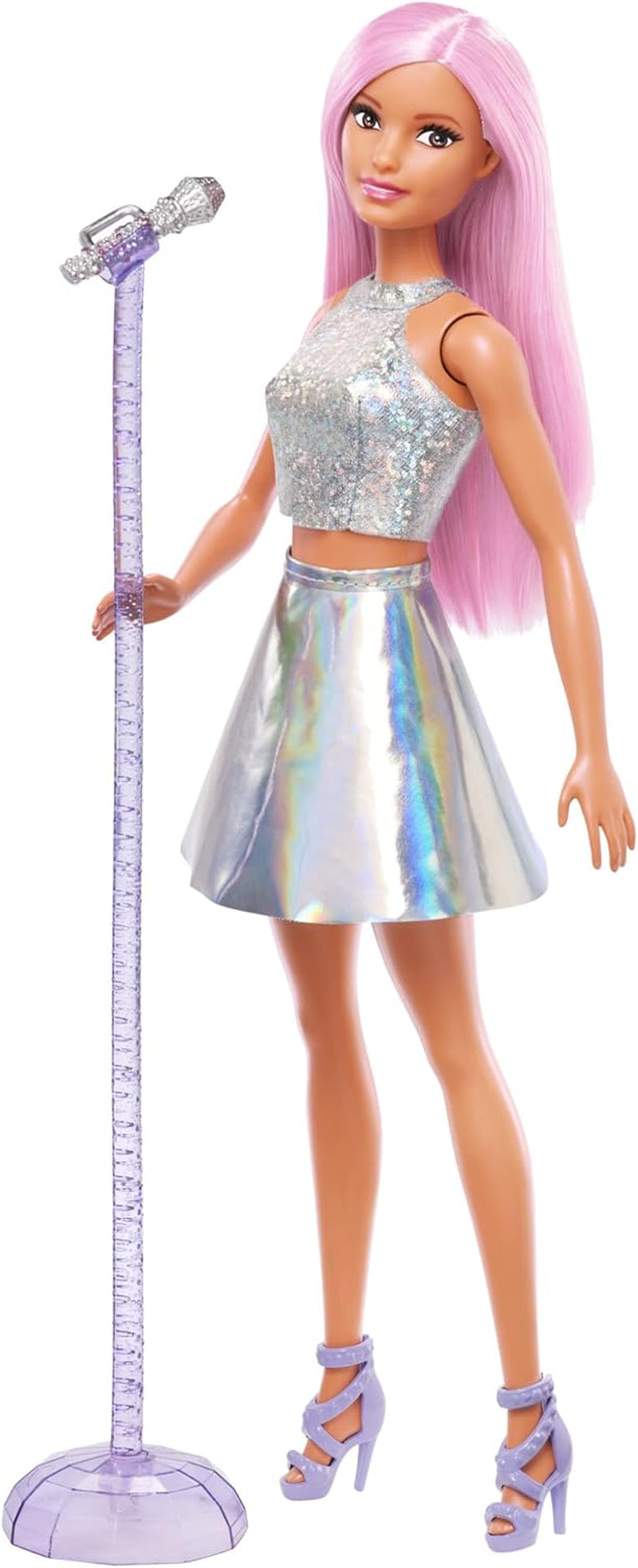 Muñeca Barbie Pop Star vestida con una falda brillante con micrófono y cabello rosa Regalo para niños de 3 a 7 años JCW42 Muñecas deslumbrantes Naty Shop Iridiscente
