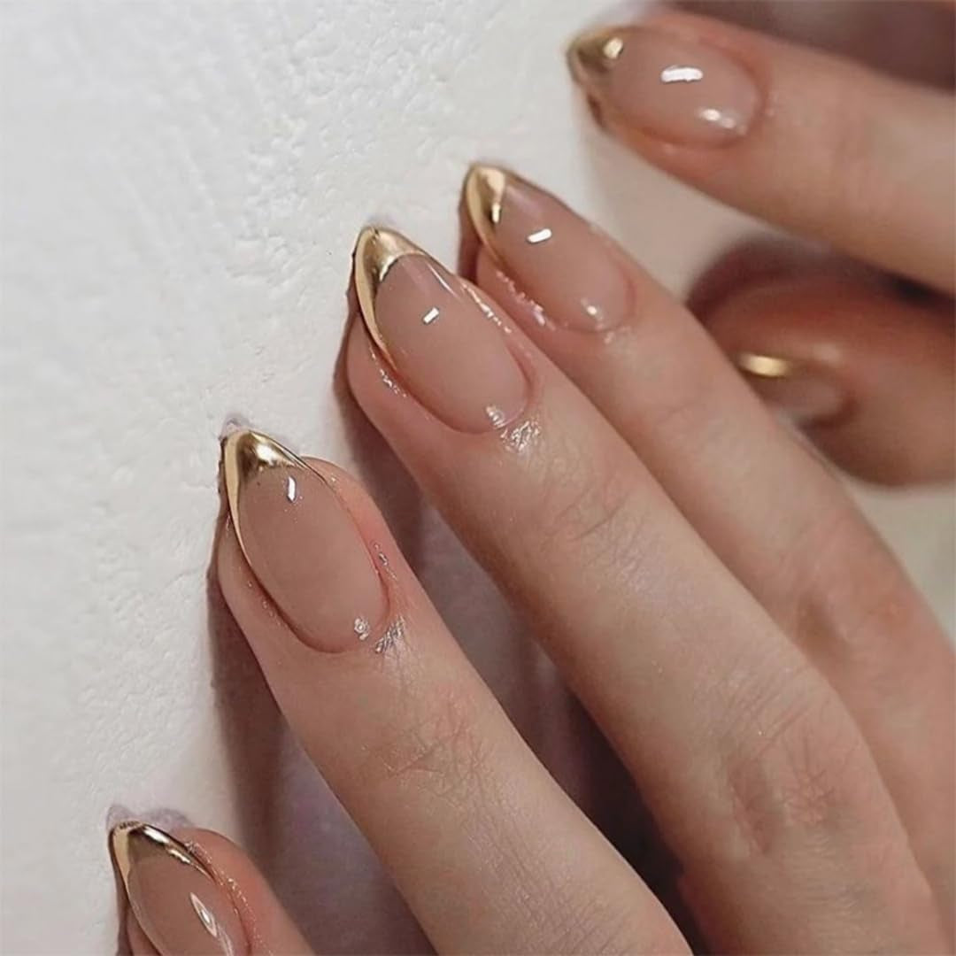 Puntas francesas largas, pegamento con purpurina dorada en uñas cuadradas largas, juego de uñas postizas con punta francesa y purpurina, uñas artificiales cuadradas para mujer, 24 Uds.