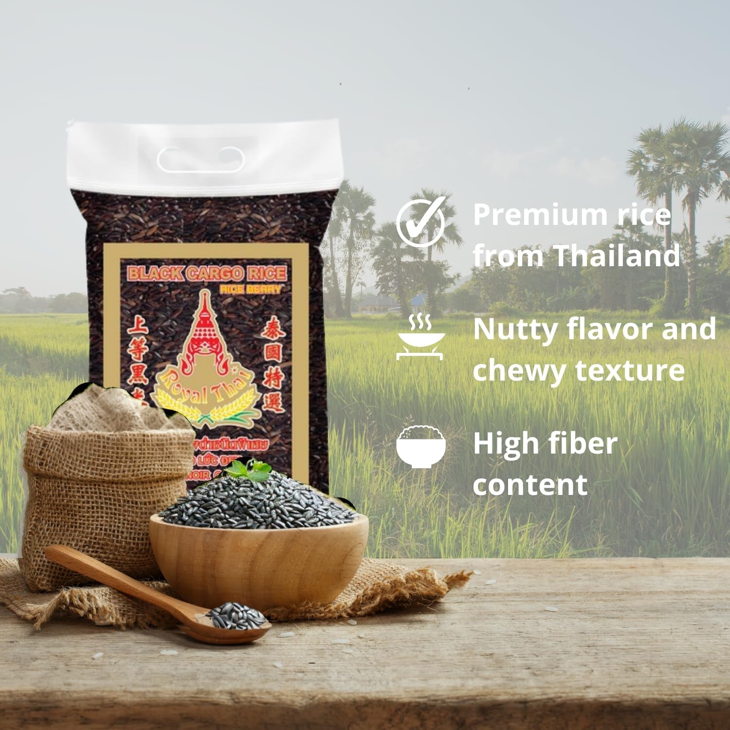 ARROZ ROYAL THAI - Arroz negro de grano largo (granos de arroz) - 1 x 1 kg