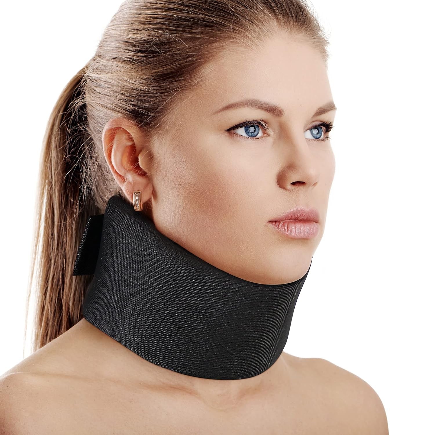 RESTCLOUD Soporte para el cuello de espuma suave, cuello universal, soporte para el cuello ajustable para dormir - Alivia el dolor de cuello (blanco, cuello de 6,4 cm de profundidad, M) Naty Shop Almohadas ortopédicas cervicales negro L (7,7 cm alto)