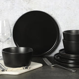 Juego de vajilla Bowery, 32 piezas, negro mate, gres, platos, tazones y tazas, 8 porciones