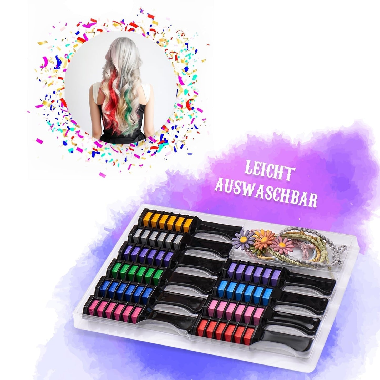 Magicat Tizas para el Cabello para Niña Set I 10 Colores Lavables y 5 Gomas para el Cabello I Regalo para Niñas de 4 a 10 Años I Regalo Creativo para Fiesta de Cumpleaños Infantil 2025 I Colorida y Segura Naty Shop Tinte para el Cabello