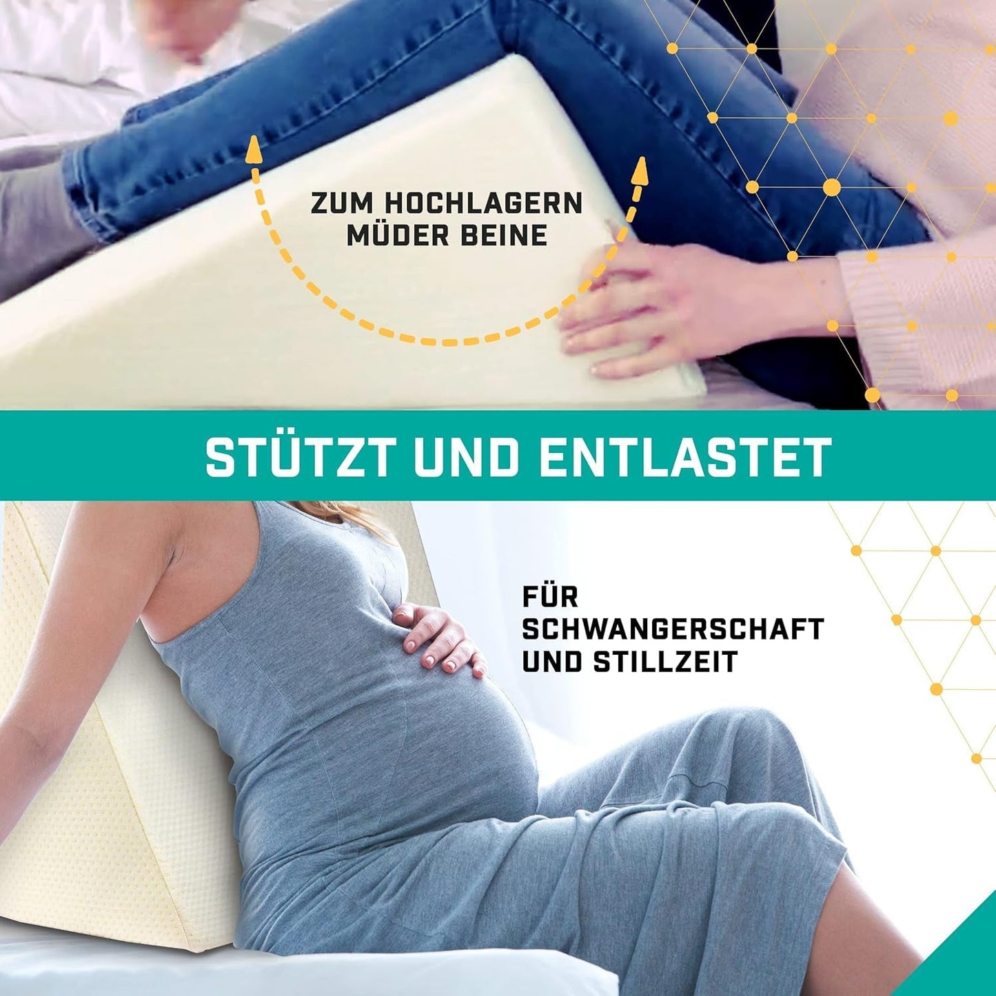 Almohada de cuña para cama y sofá - Ideal como almohada de lectura, para la espalda en la cama o para elevar las piernas - Espuma dimensionalmente estable - Funda lavable