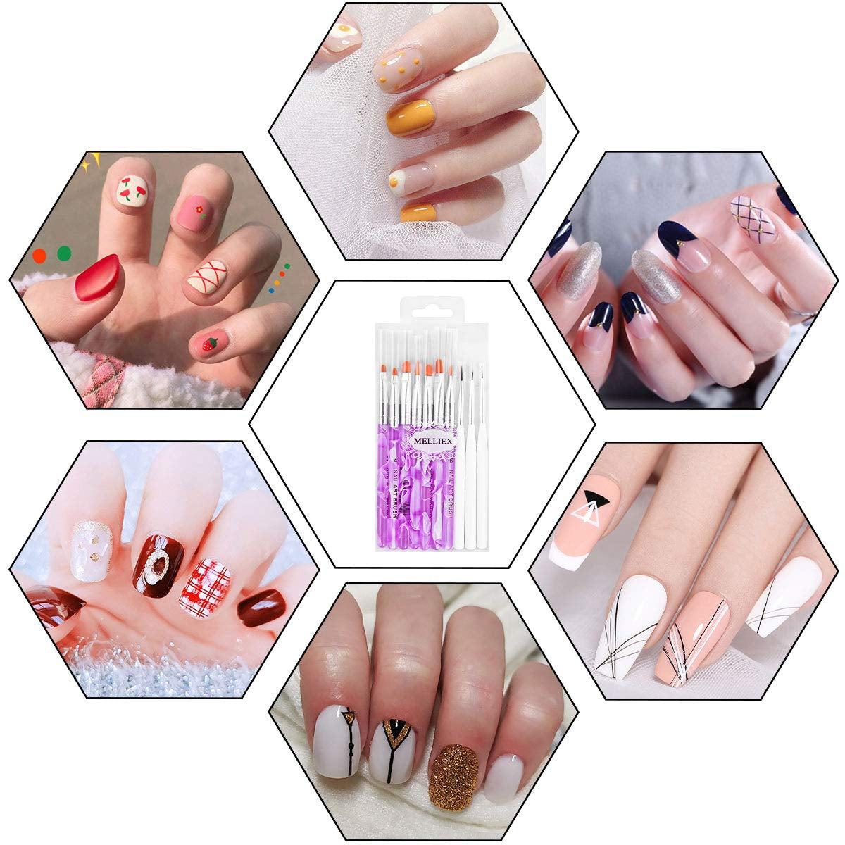 Juego de pinsel de uñas, 10 piezas Gelnägel Pinsel Nagellackstift Acrylpinsel para gel UV Nägel Acrylfingernägel Nailart Maniküre Nageldesign Zubehör