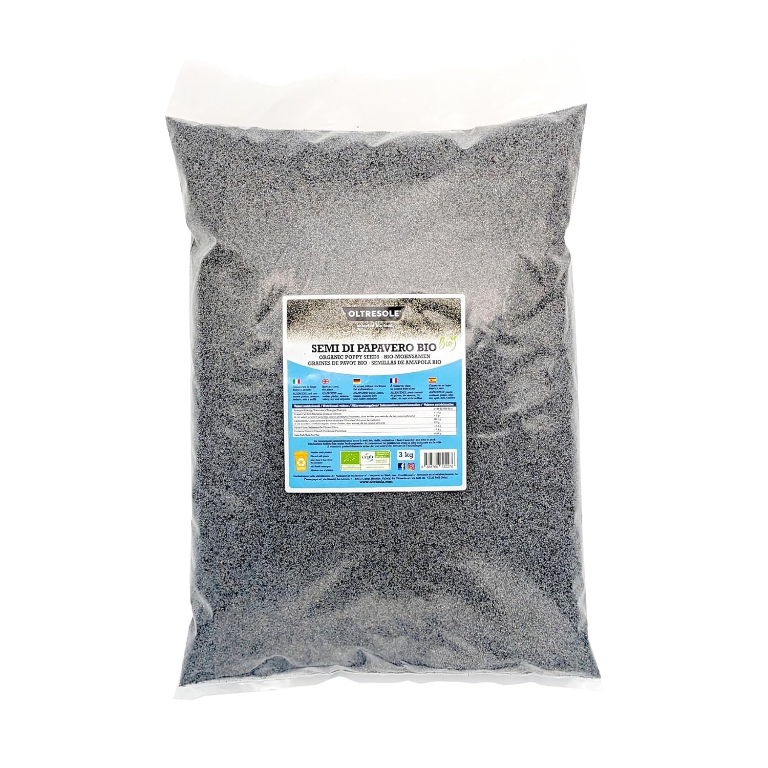 Semillas de Amapola Orgánicas 3kg, Semillas de Amapola Orgánicas Ricas en Nutrientes, Ideales para Cocinar y Comer, Tamaño Conveniente