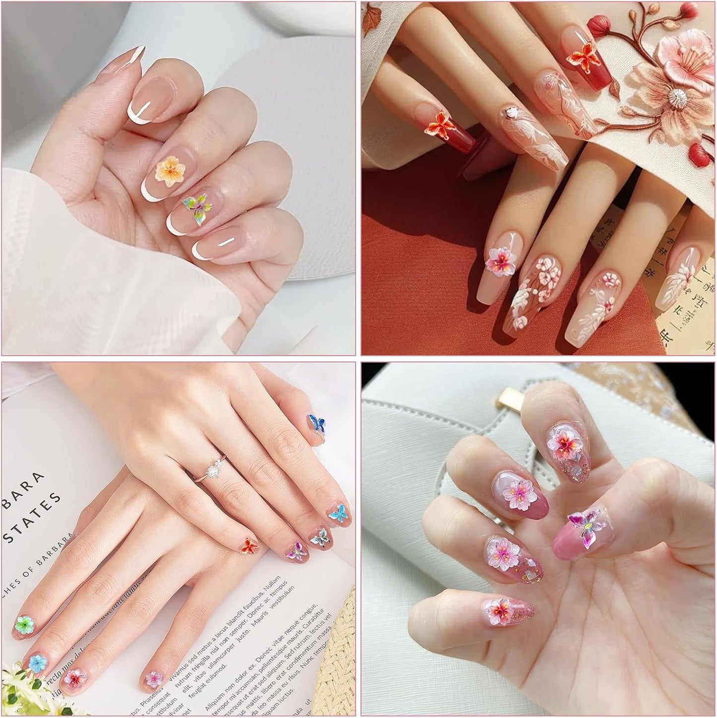YICH Nail Charms Nägel Charms 50 Piezas Flores 3D + 50 Piezas Schmetterling 3D, Summer Nägel Deko Set Schmetterling/Flores Nail Art Nailart