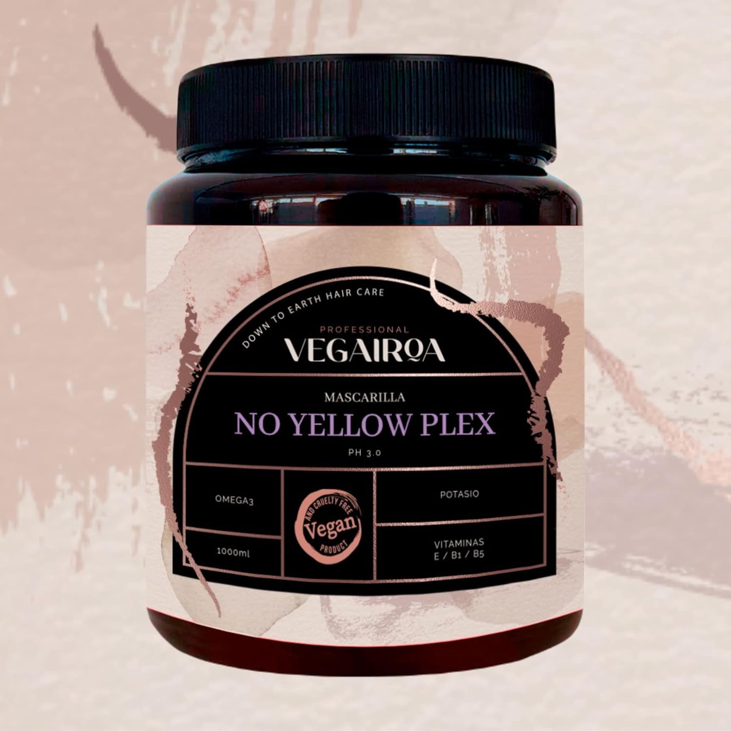 VEGAIROA - No Yellow Plex Mask - Mascarilla neutralizante para tonos amarillos y naranjas - Cuidado hidratante - Pigmento violeta - Producto capilar profesional vegano - 1000 g Mascarilla capilar Naty Shop