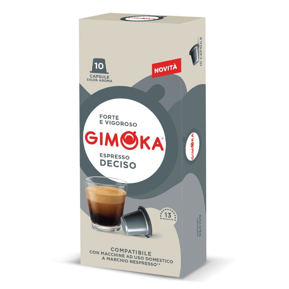 Gimoka Kaffeekapseln Espresso Deciso, Intensität 13/13-100 Kapsel - Compatible con Nespresso* Haushalts-Espressomaschinen - 100 Stück (10 x 10 Getränke) - Hergestellt in Italien