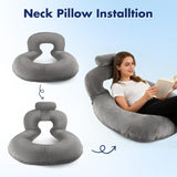 Almohada de lectura, almohada de espalda en forma de U con almohada para el cuello, almohada de juego gris, almohada para leer, jugar, trabajar, descansar