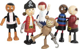 Small Foot Muñecos piratas de madera flexibles, 5 piratas y 1 mono, detallados y flexibles, a partir de 3 años, 12412