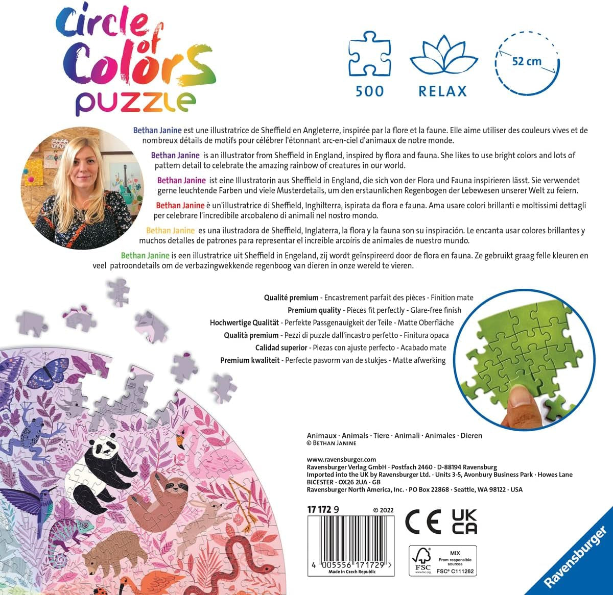 Ravensburger Puzzle 17172 Círculo de colores - Animales 500 piezas Puzzle Naty Shop
