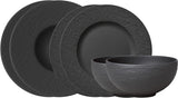 Villeroy & Boch Manufacture Rock Starter Set, 6 piezas, negro, apto para lavavajillas y microondas, vajilla negra mate, vajilla, cubiertos, porcelana premium