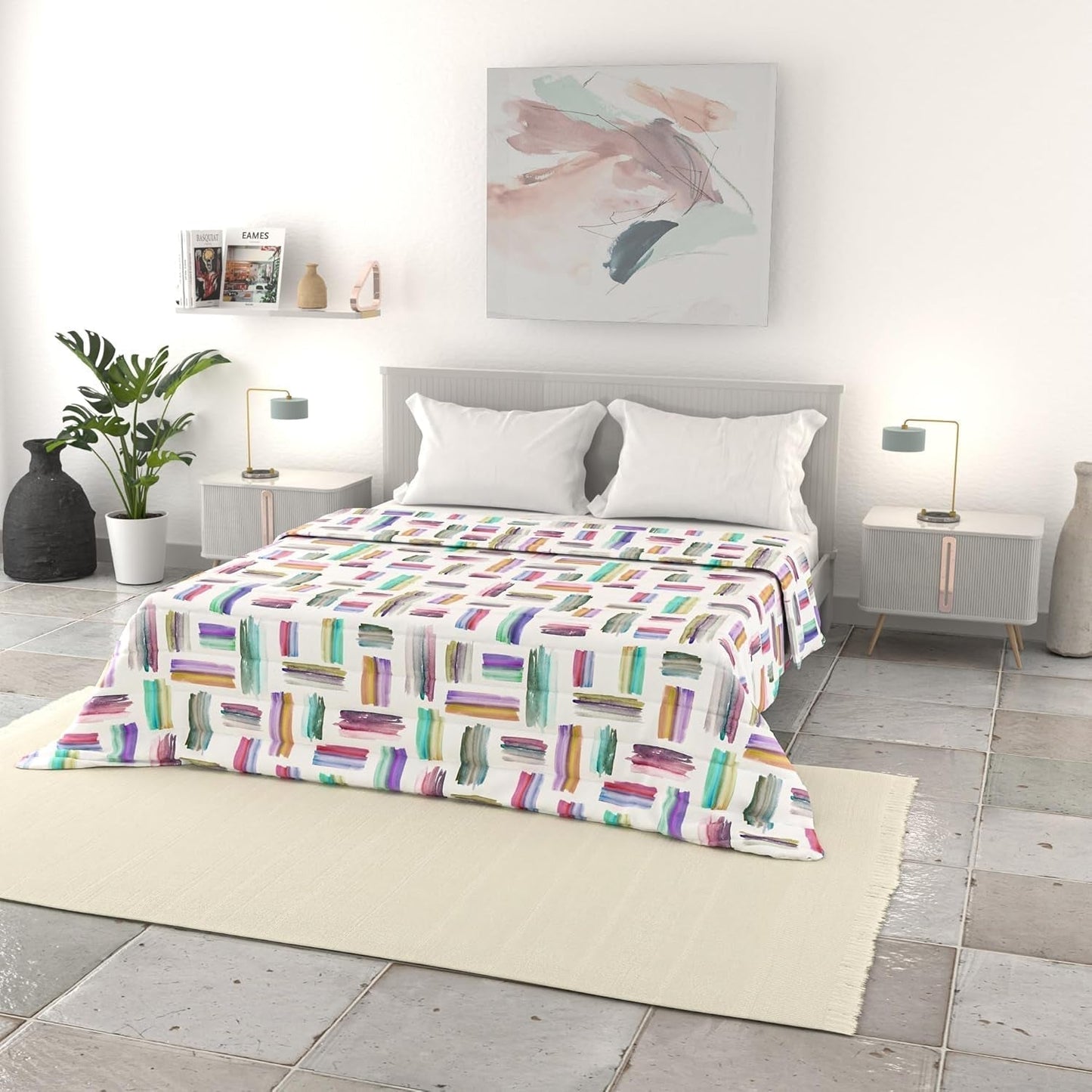 Ropa de Cama Italiana Edredón Básico de Verano, Microfibra Estampada, 250X240Cm, Círculo Edredones y Edredones Naty Shop Multicolor 250X240Cm