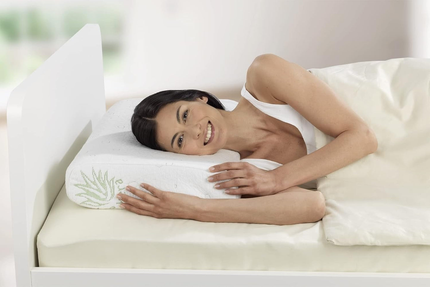 Almohada de soporte para el cuello viscosa Maximex, Almohada de soporte transpirable con relleno de espuma ergonómico, Almohada de soporte para el cuello ajustable en altura y altura para un sueño reparador, Con aloe vera Almohadas estándar Naty Shop