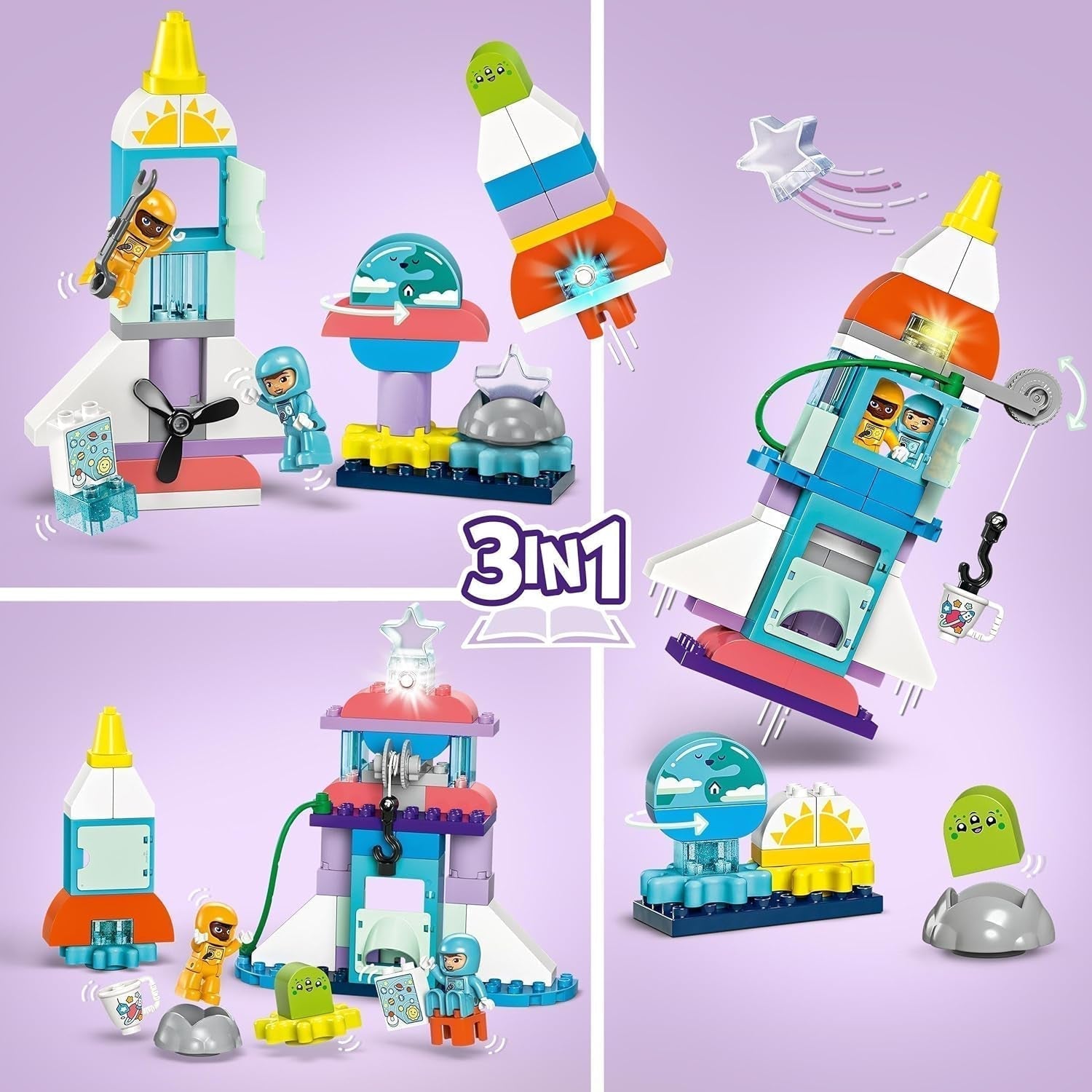 LEGO DUPLO Transbordador espacial 3 en 1 Juego espacial de muchas aventuras Cohete de juguete para niños Juguete científico de construcción Desarrollo temprano de habilidades motoras Regalo para niños de 3 años 10422 Juegos de construcción Beuche den LEGO-Store