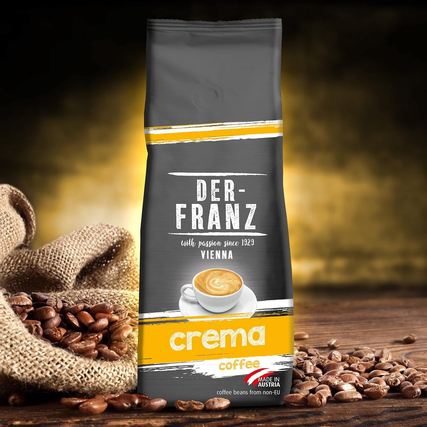DER-FRANZ Kaffee Crema, Intensidad 4/5, 100% Arábica, ganze Kaffeebohnen, 3 x 500 g