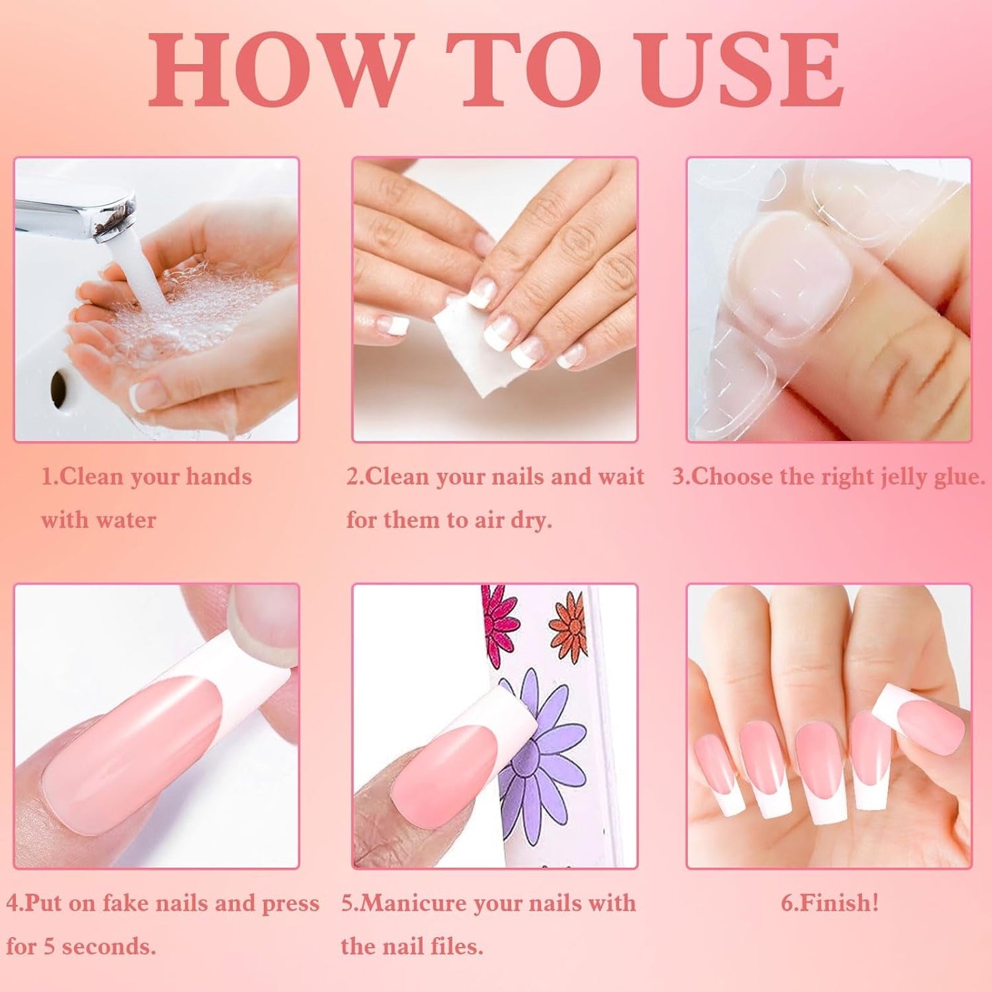 360 piezas de uñas artificiales, uñas francesas, uñas postizas rectangulares medianas, uñas postizas naturales, puntas de uñas postizas DIY con lima de uñas, uñas postizas para damas y mujeres