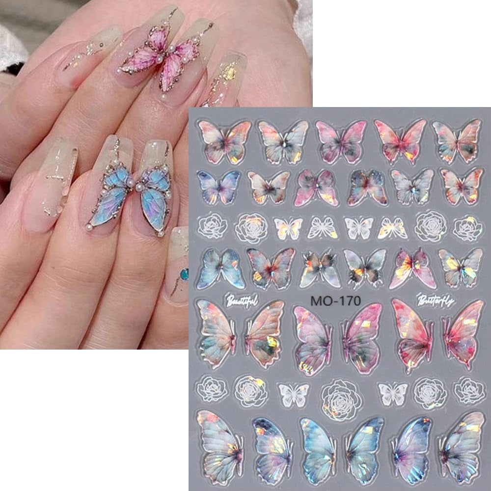 Pegatinas de uñas de mariposa en relieve 5D, mariposas autoadhesivas, pegatinas para decoración de uñas, pegatinas de arte de uñas de mariposa aurora, diseño de accesorios de uñas, pegatinas de mariposa para uñas, pegatinas de arte de uñas