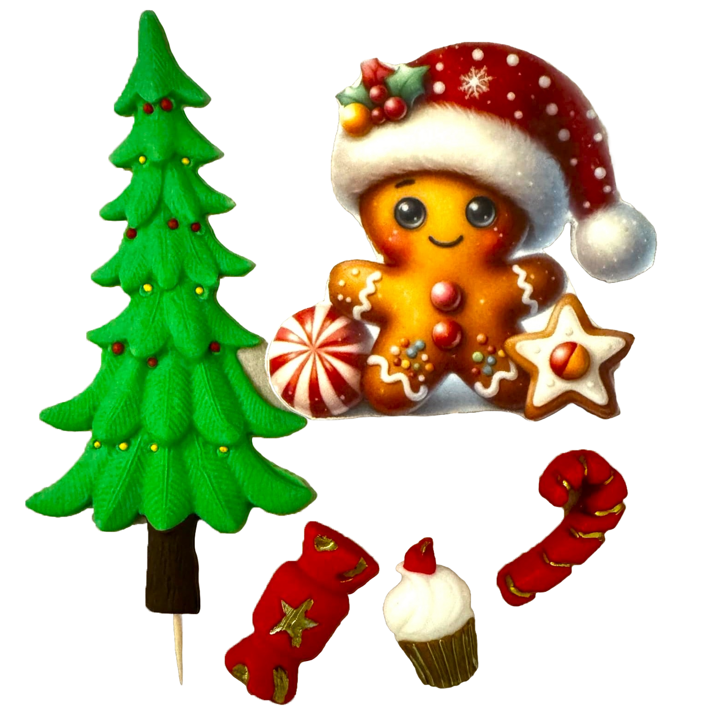 Set de 5 adornos comestibles de pasta de azúcar, Decoraciones de pasta de azúcar navideñas Naty Shop